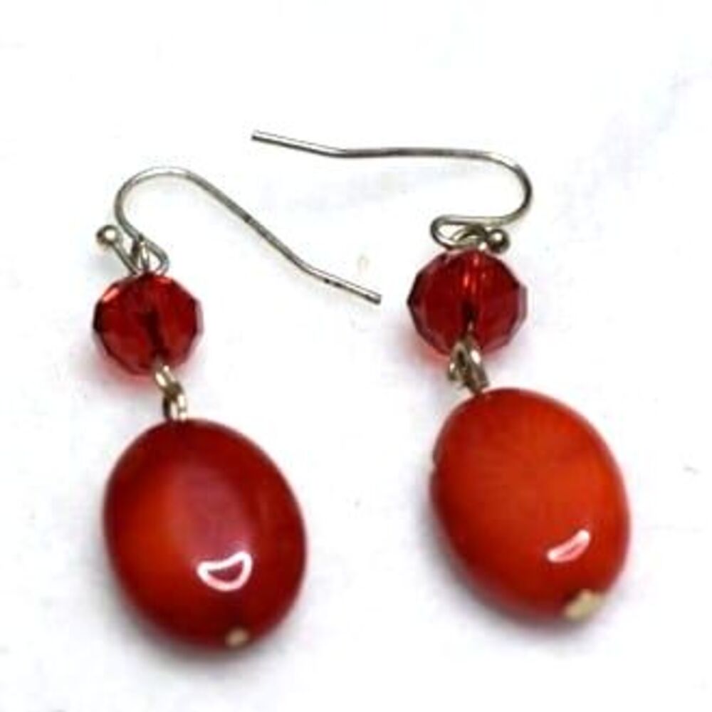 Victorian Red Bead/Stone Double Drop Fish Hook Earrings